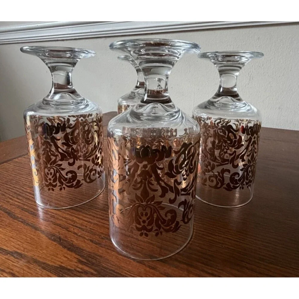 Target Gold Swirl Goblets 2007 Holiday Pedestal Glasses Brocade 16oz Set of 4